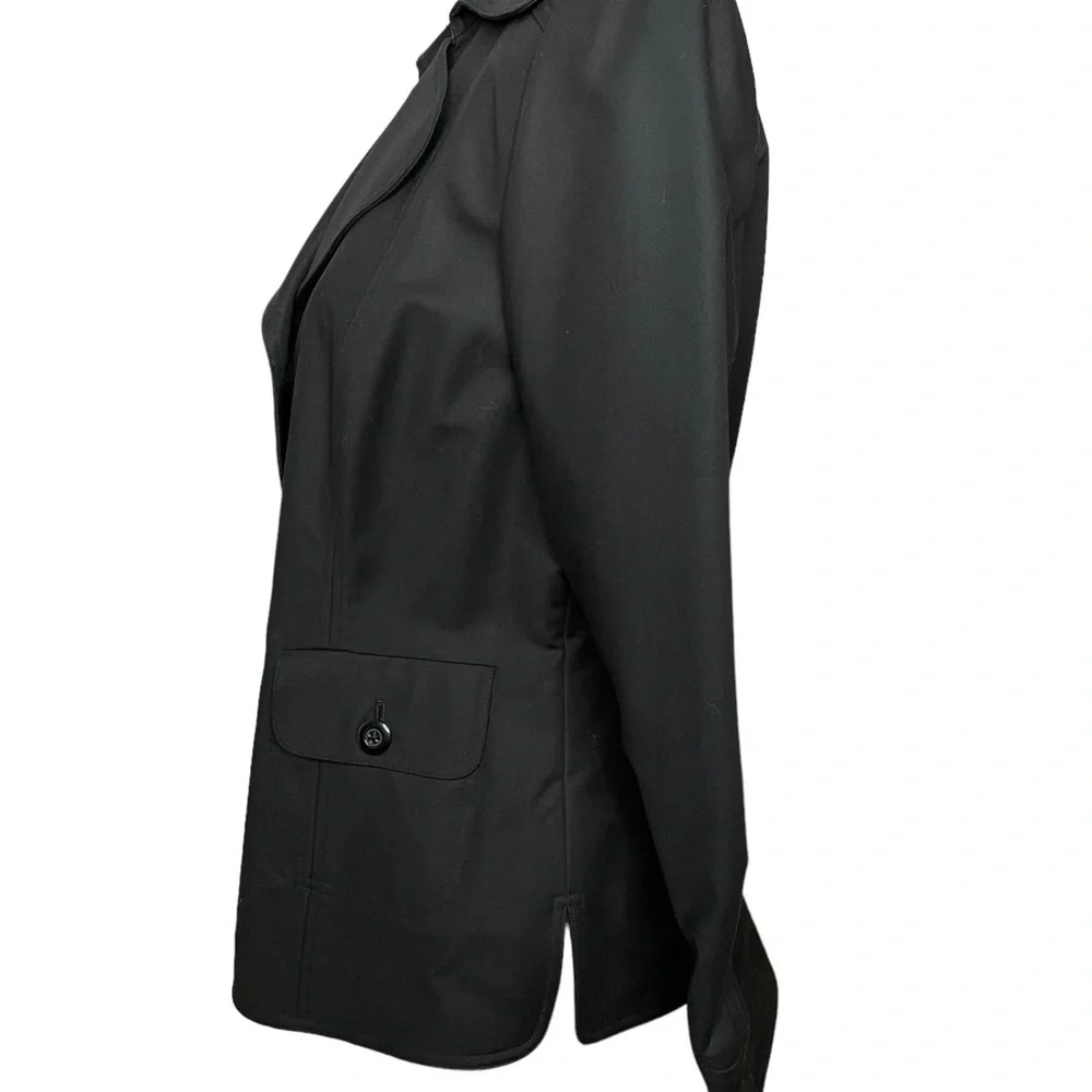 Ellen Tracy Black Blazer Cotton Spandex Wide Notch Collar Three Button Size 10